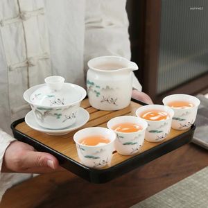 Conjuntos de teaware Drinkware Conjunto de drinques chineses Cerâmica Cerâmica Porcelana Porcelana Serviço de porcelana Gaiwan Caneca Cerimônia