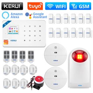 Kits Kerui W181 Alarm System Home Kit Support Alexa WiFi GSM Alarm Tuya Smart Motion Sensor Detector Door Sensor 120dB Siren