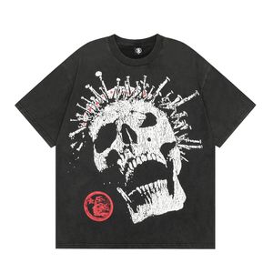 قميص Hellstar مصمم قمصان قصيرة الرجال بالإضافة إلى Tees Hellstar T Shirt مغني الراب غسول رمادي حرفة ثقيلة للجنسين.