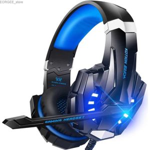 Mobiltelefonörlurar G9000 Stereo -headset för PS4 PC Xbox One PS5 Noise Corting Over Ear Mic LED Light Bass Soft Memory Gaming Headband Headphones Y240407