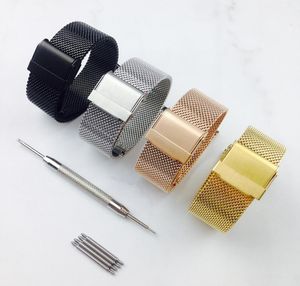 Whole Watchband 16mm 18mm 20mm 22mm Universal Stainless Steel Metal Watch Band Strap Bracelet Black Rose Gold Silver9675793