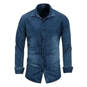 Herren-Gelegenheitshemden langärmelige Solid-Denim-Hemd-Modemarke Klassiker Retro Slim Jeans Armee Spring- und Herbst-Tops