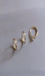 Hoop örhängen 9k Pure Gold Earring Simple Fashion Mini Zircon Round Ear Ring Ball Bone Buckle Cute Woman Girl Jewelry2948479