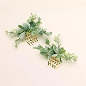 Dekorativa blommor eukalyptus hår kammar brudgrönska konstgjorda ljusgröna klipp klipp boho