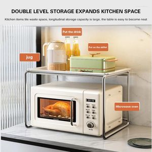 Kitchen Storage Microwave Oven Shelf Rack Multifunctional Household Table Bracket Double Layer With Tray