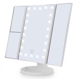 22 Espelho de maquiagem leve LED para chuveiro de mesa Use banheiro dobrável Touch Dimmer Beauty Cosmetic 10x Espelho redondo de ampliação