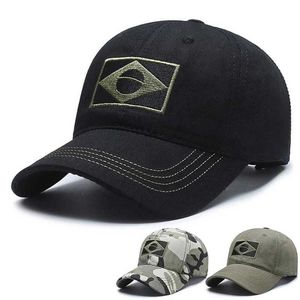 Boll Caps New Herr Military Camo Baseball Hat broderad brasiliansk flagghatt utomhus sporttaktisk hatt cool casual jakthatt q240403