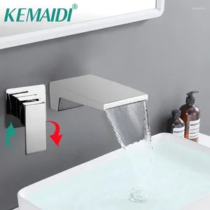 Bathroom Sink Faucets KEMAIDI Chrome Bathtub Faucet Wall Mounted Soild Brass Waterfall Water Basin Gold Mixer Tap Set