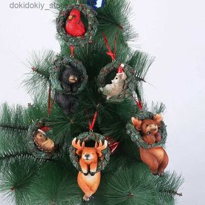 Konst och hantverk hartspinnar Creative Christmas Tree Ornament Christmas Wreath Diy Ornament Red Hat Söt simulering Animal Sculpturel2447