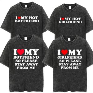 I Love My Girlfriend T Shirt Vintage I Love My Boyfriend T-shirt Summer Washed Couple Printed Short Sleeve Tees Casual Gift 240322