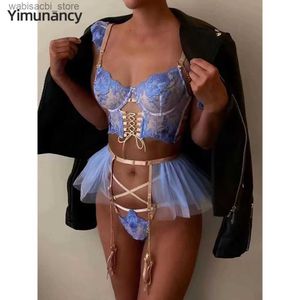 Sexy Conjunto Yimunanncy Bordery Linger Lingerie Set Mulheres elegantes Brief Kit Kit Ruffle Strap Erótico Let L2447