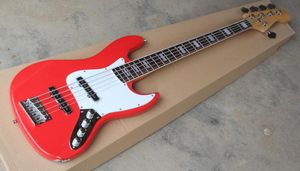 Factory Custom Red 5 Strings Bass Guitar with White PickguardChrome HardwareRosewood FingerboardCan be Customized3429483