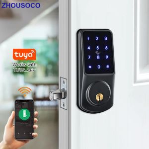 Замок Tuya Electronic Door Lock Wi -Fi без ключа безопасной клавиатуры пульт дистанционного управления Deghbolt Digital App Card Mechanical Key Home Mortise Lock