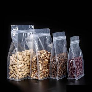 Packing Bags Wholesale 100Pcs Matte Clear Resealable Zipper Bag Stand Up Portable Pouches Thickened Snack Carry Pack Plastic Food Sa Dhdoy