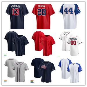 Chipper Jones Hank Aaron Dale Murphy Ronald Acuna Jr. Ozzie Albies Orlando Arcia Michael Harris II Matt Olson Marcell Ozuna Austin Riley Tyler Matzek Baseball Jersey