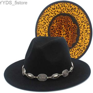 Weitkrempeln Hats Bucket Fedora Hut Damen Trilby Jazz Vintage Belt Leopard Print Derby Filzgebläse Herren Chapeau YQ240407
