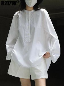 BZVW Koreańska koszula pulowerowa dla kobiet biała okrągła szyja rękawy latarnia bluzki żeńskie bluzki wiosenne ubranie S 240407
