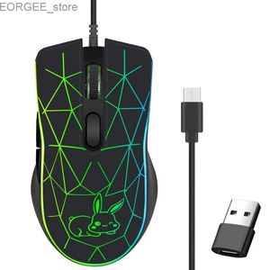 Myszy przewodowa myszka gier 6 przycisk LED Optical USB type-C komputerowy myszy myszy na PC laptopa tablet T3EB Y240407