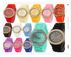 Buntes Mode Schatten Genf 3 Augen Kristall Diamant Gelee Gummi Silicon Watch Unisex Männer Frauen Quarz Süßigkeiten Gelee Uhr Uhr 9241493