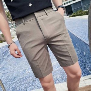 Мужские шорты Summer Mens New Slim Business Casual Shorts Solid Color Medium Rise Pright Social Office Shorts Mens Simple Party Home Shorts J240407