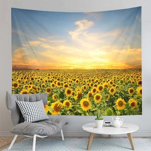 Tapestries Sunset Sunflowers Field Tapestry Warm Yellow Floral Plant Home Living Room Bedroom Dorm Wall Hanging Decorative Blanket