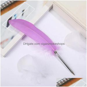 Party Favor Feather Pen Office Signature Ballpoint Pennor Black Blue Ink Christmas Gift Wedding Advertising Art Jn07 Drop Delivery Home Dhref