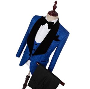 New Style Classic Royal Blue Groom Tuxedos Shawl Lapel Groom Tuxedos Men Suits Wedding Man Blazer JacketPantsTieVest9993165