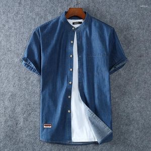 القمصان غير الرسمية للرجال بالإضافة إلى حجم L-5XL 6XL 7XL 8XL DENIM COTTON SHIRT لأكمام قصيرة على غرار الصيف أزياء الملابس