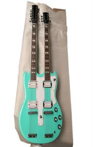 Double Neck Green Green Body 612 Strings Guitars Electric com Bridgewhite PickguardCan fixo ser personalizado5880631