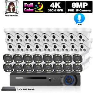 Sistema colorido noturno visão cctv kit de segurança de câmera 32 canal 4k poe nvr kit externo metal poe camera sistema de vigilância