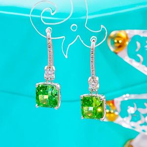 Studörhängen Qinhuan Green Sapphire droppe för kvinnor 925 Sterling Silver med Platinum Plated Luxury Jewel Hoop Party