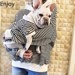 Abbigliamento per cani Master genitore-figlio della primavera e autunno Khaki Black Stripe con cappuccio sciolto di abbigliamento per animali domestici in cotone