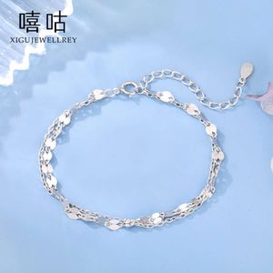 Xigu H0060 S Sier Double Layer Bracelet Women's Style Small Fresh Lip Chain Instagram Trendy Handicraft