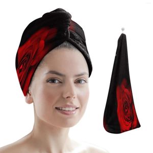 Handtuch rot Rose Blume schwarzes trockenes Haar Badezimmer absorbierende Schnelltrocknung Duschkappe Mikrofaser