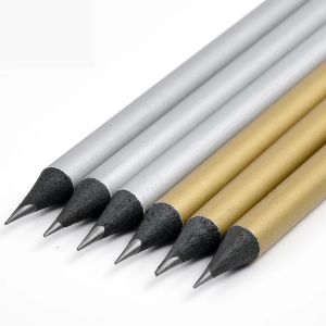 Pennor 10st träpennor Guld och silver Anpassad acceptera Presharpened Hb Writing Pencils School Office Supplies Stationery