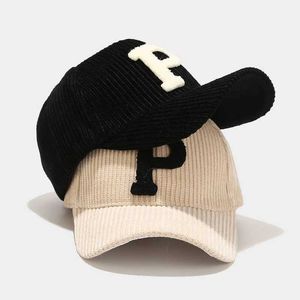 ボールキャップ冬の暖かい野球帽の手紙P刺繍メンズサンシェード2021新しいスナップショットQ240403