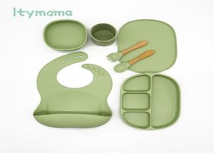 6PCSSet Baby Feeding Silicone Table Seary Waterproof Bib Solid Color Dinner Plate A Sucker Bowl and Spoon for Children 2204149601268
