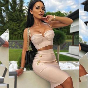 Runway Dresses Ladies Sexig ärmlös Tube Top Tight Mini Strap -knapp Bandagedress kostym Birthday Celebration Party Wedding Dress Longuette