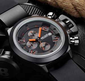 MEGIR fashion mens Automatic Mechanical Movement man sport watches Deluxe Sapphire Dial Jubilee Bracelet Watch Leather strap6125653