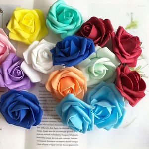 Decorative Flowers 100pcs PE Mini Foam Fake Rose Head (6.5cm/2.56in) Artificial Handmade DIY Wedding Bridal Bouquet Home Decoration Milk