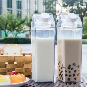 Vattenflaskor 500-1000 ml mjölkkartongflaska bärbar klar plastlåda juice te dricka kopp bpa gratis