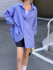 Koreański styl Street Casual Cool Boyfriend Blue Shirt Pocket Sl luźne eleganckie bluzka żeńska harajuku koszule harajuku 240407