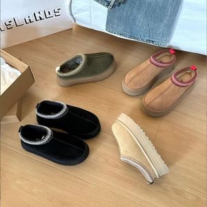 Tasman Slippers Tazz Mustard Seed Platform Classic Ultra Mini Boot Chestnut Fur Slides Sheepskin Winter Women Men Slip-on Shoes Suede Upper Wool Fall