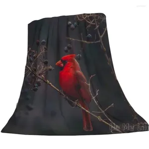 Koce Północny kardynał czerwony ptak na gałęzi drzewa miękki ciepły dekoracyjny rzut flanelowy koc do łóżka kanapa sofa dekoracje