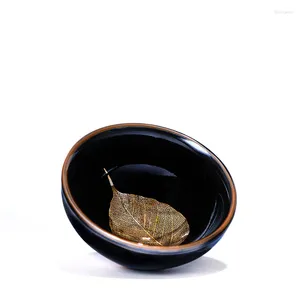 カップソーサーJianzhan Golden Leaf Teacups Hand Made Ceramic Tea Cup Chinese Set Natural Ore