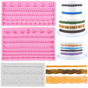 Baking Moulds Embossed Lace Mold Fondant Cakes Silicone Molds DIY Epoxy Resin Cake Decoration Woven Rope Pearl Strip Border Decorative