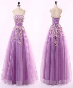 New Arrival Lilac Prom Dress Long Formal Evening Party Gowns Strapless Sleeveless Corset Formal Dress with Beaded Lace Applique Fl2437055