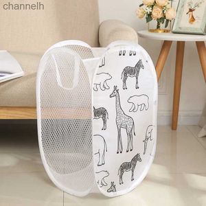 Storage Baskets 1Pc cartoon foldable laundry basket large capacity household dirty clothes nylon mesh bag toy storage yq240407