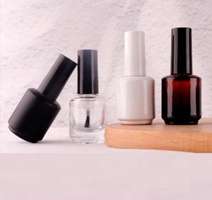 Förvaringsflaskor 15 ml svart /vit glasflaska svart borste lock nagellack /emalj /konst eterisk olje kosmetisk behållare förpackning