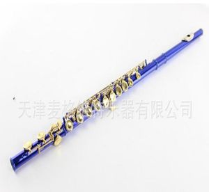 Margewate 16 håls stängd C Tune Concert Musical Instruments Flute Cupronickel Body Unique Blue Surface Flute With E Key och Case8865431